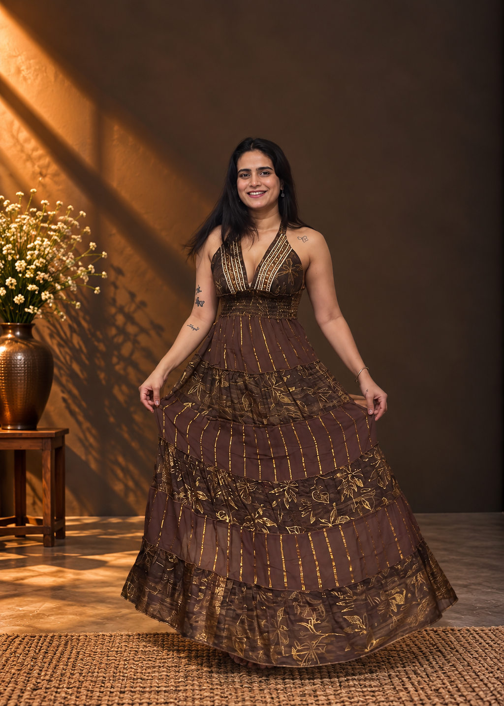 Cocoa Bloom Maxi Dress